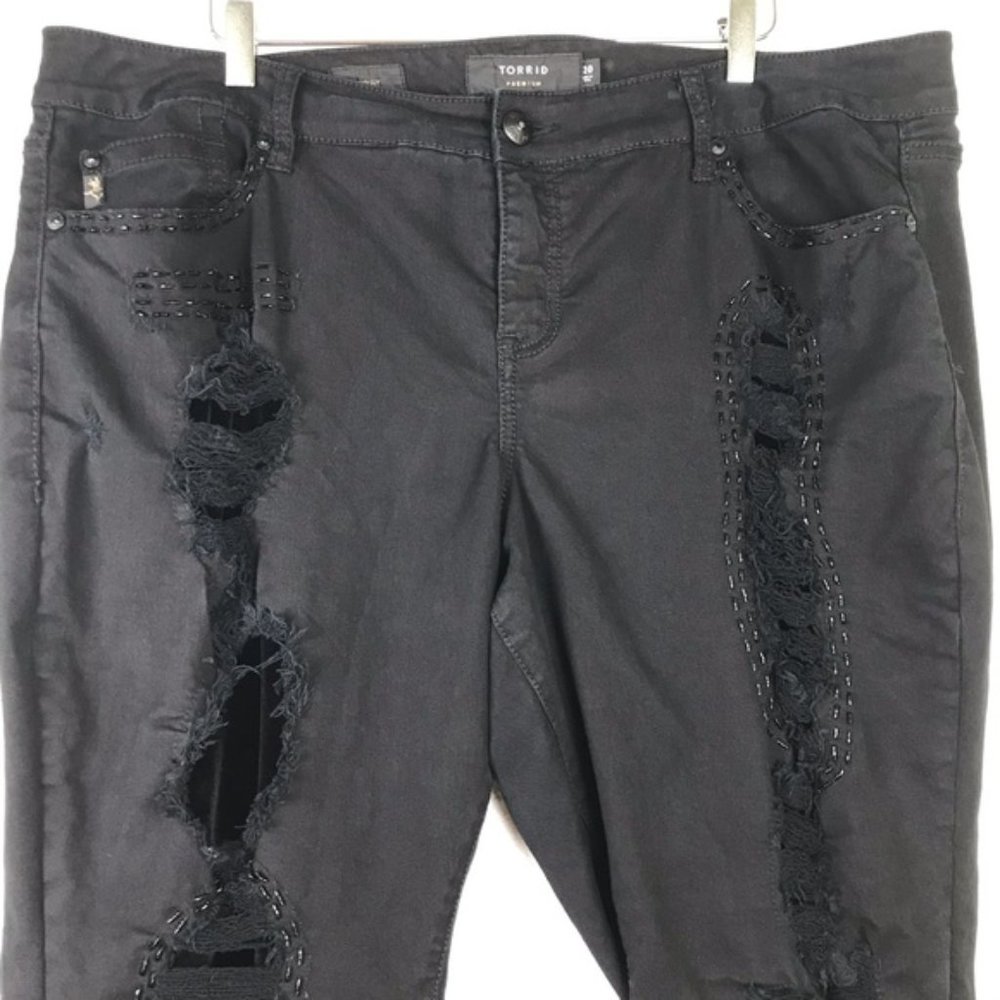 Torrid Black Distressed Velvet Patch Beaded Jeans sz 20